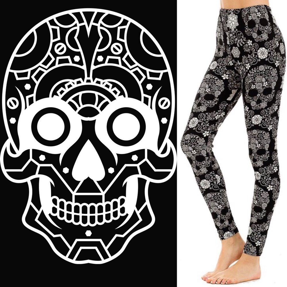 Sugar Skull Floral Print Leggings NWT - Picture 2 of 4
